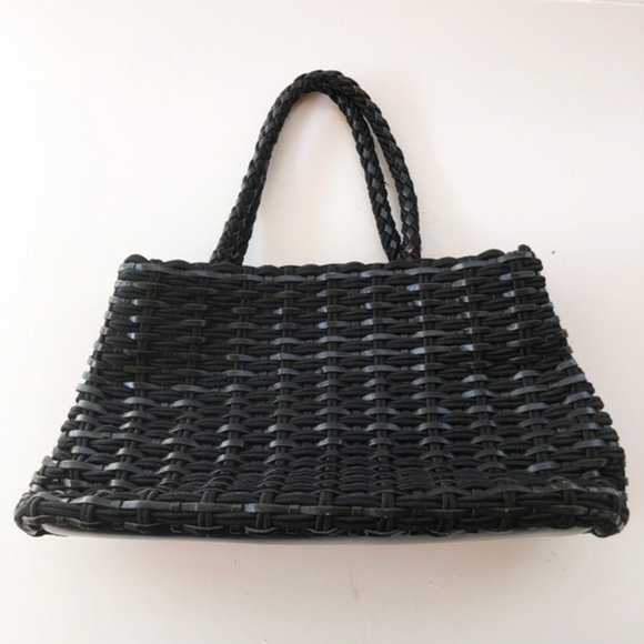SHARIF - AMERICANA BLACK WOVEN LEATHER SATCHEL BAG